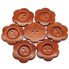 Flower Shape Wooden Buttons, Red Coffee, 20Pcs