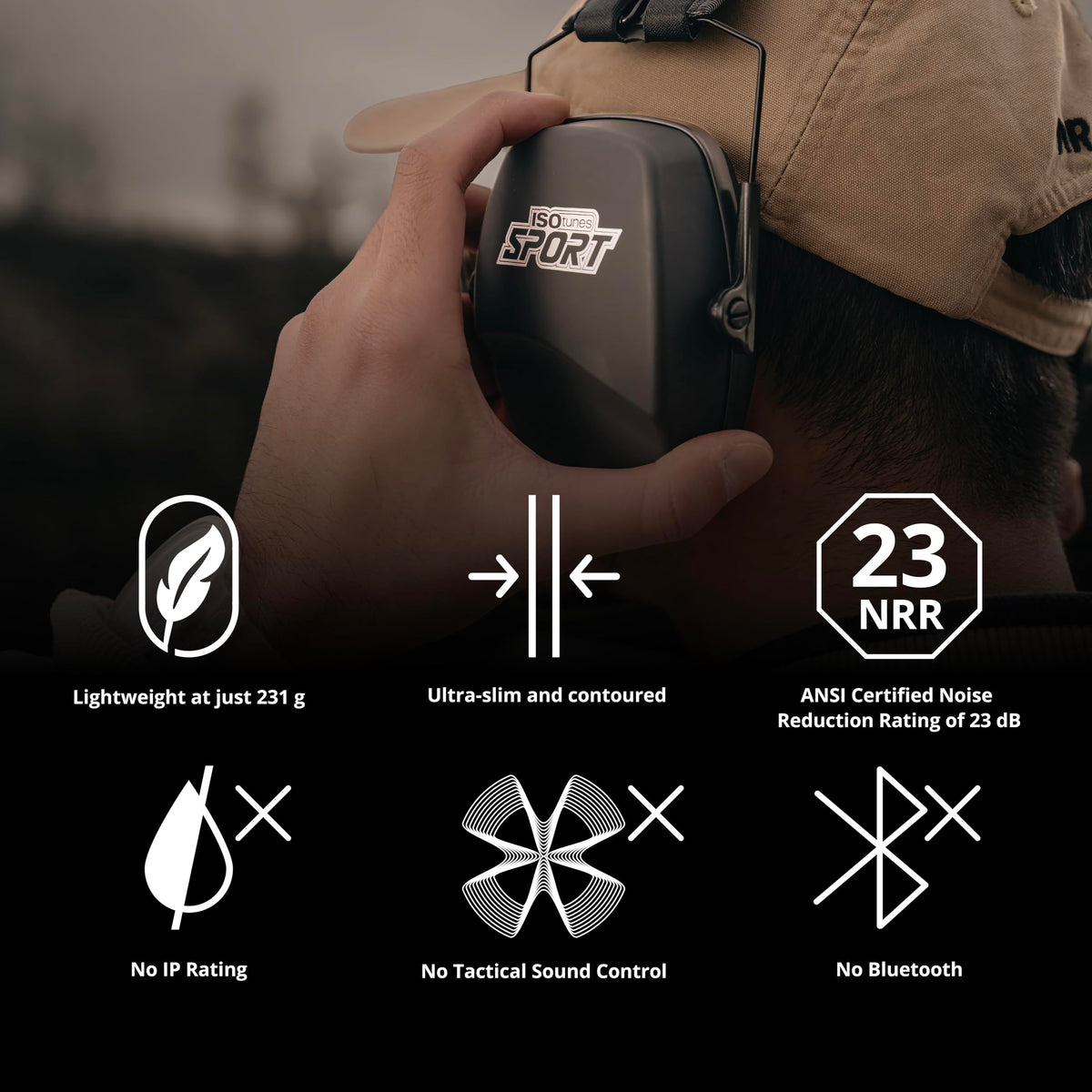 Defy Slim Passive Earmuffs, Ear Protection for Shooting (Black)