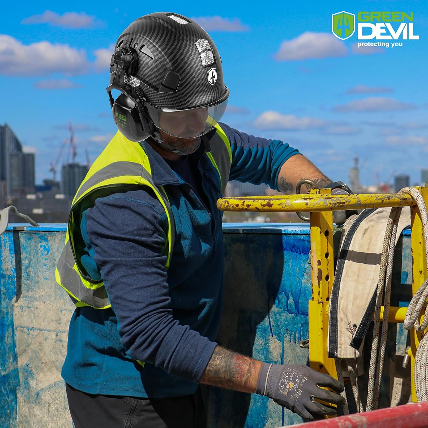 Hard Hat Safety Helmet with Visor and Ear Muffs Men Women Vented Work Hardhat ANSI Z89.1 Cascos De Construccion for