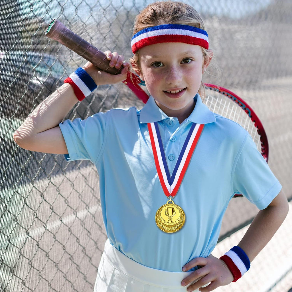 12 Pieces Gold Medals for Awards - Winner Medal Metal with Neck Ribbon Prizes for Kids, Adults, Sports Day, Spelling