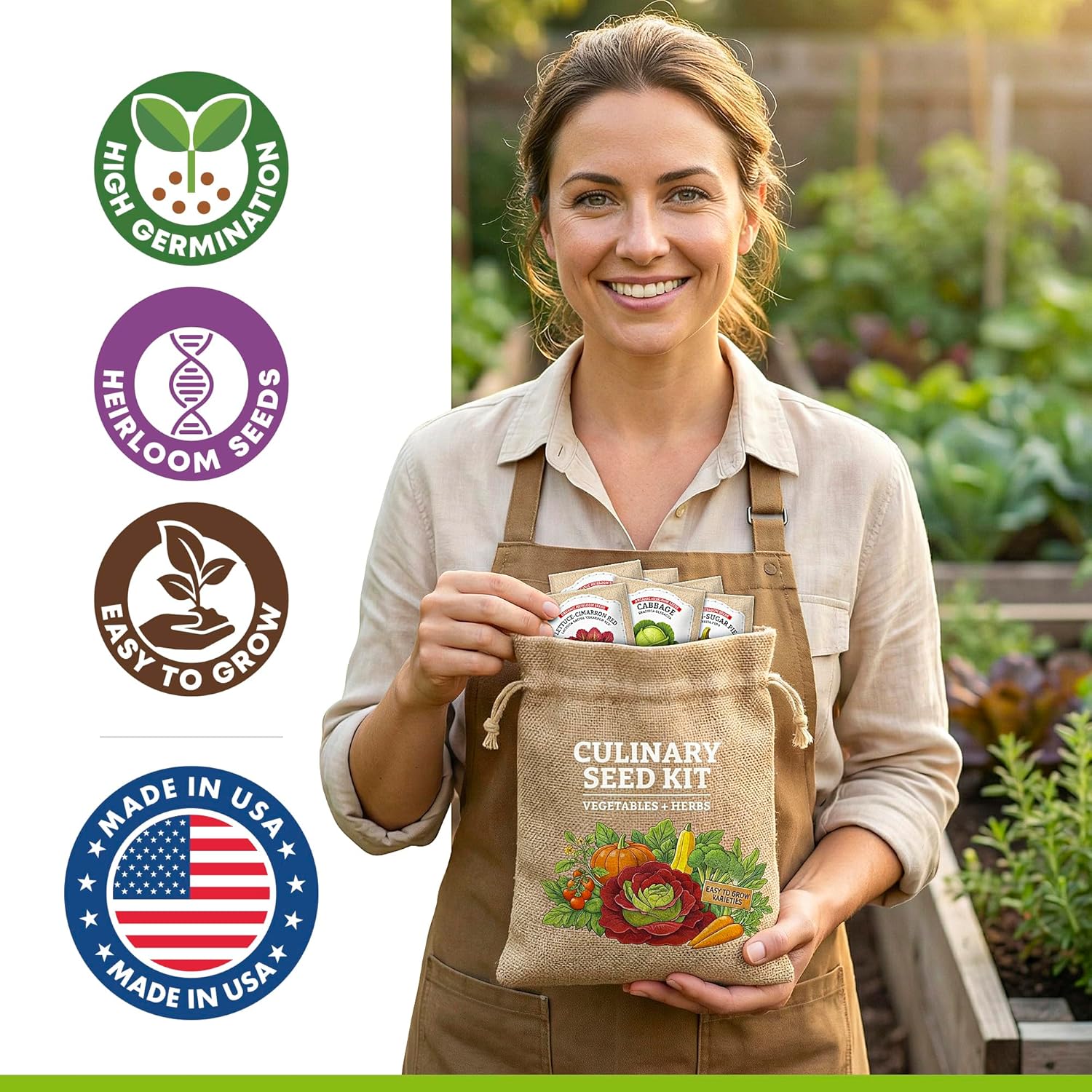 Culinary Vegetable & Herb Seeds Variety Pack - 30 Heirloom Non-GMO Garden Seeds for Planting, Seed Kit with Tools