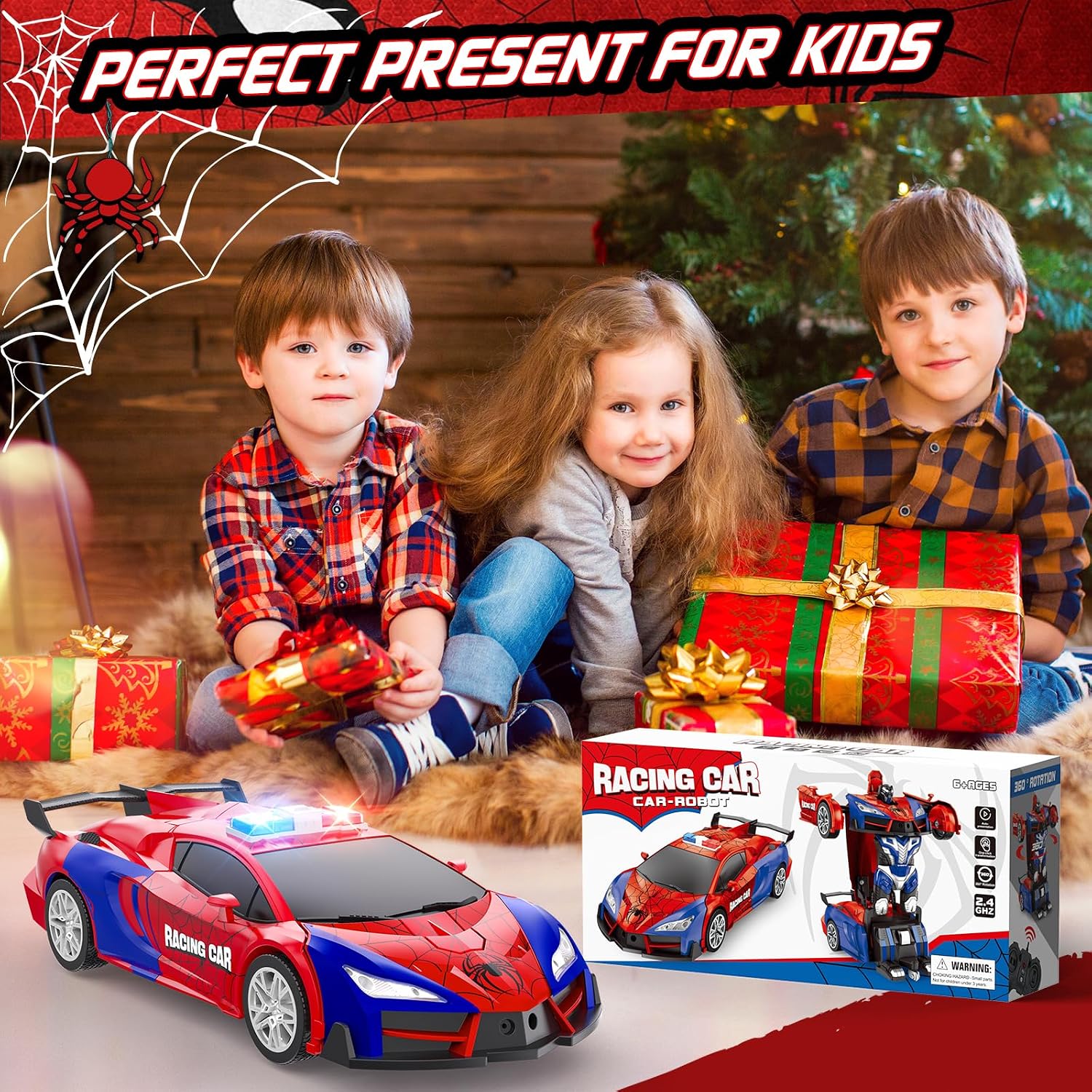 Remote Control Car with One Button Transformation, RC Cars Transforming into Robot, 2.4Ghz 360 Degree Rotation Police