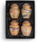 Blue Resin Wood Cremation Urns Multi-Pack - 3 Cubic Inch Thunderstorm Keepsake Set of 4 - Small Epoxy Memorial