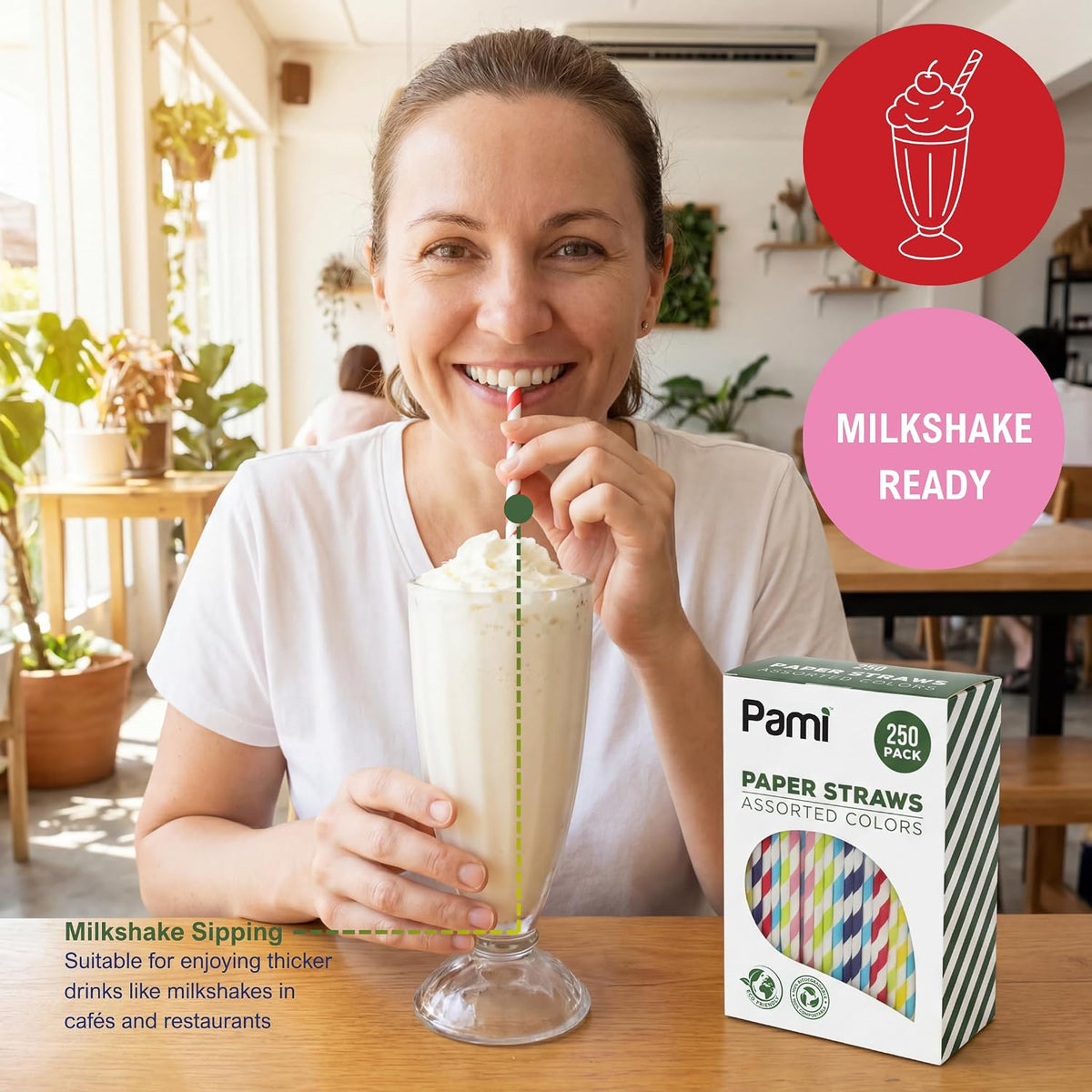 Compostable Paper Straws,Assorted Colors,Biodegradable,Sturdy,250-Pack