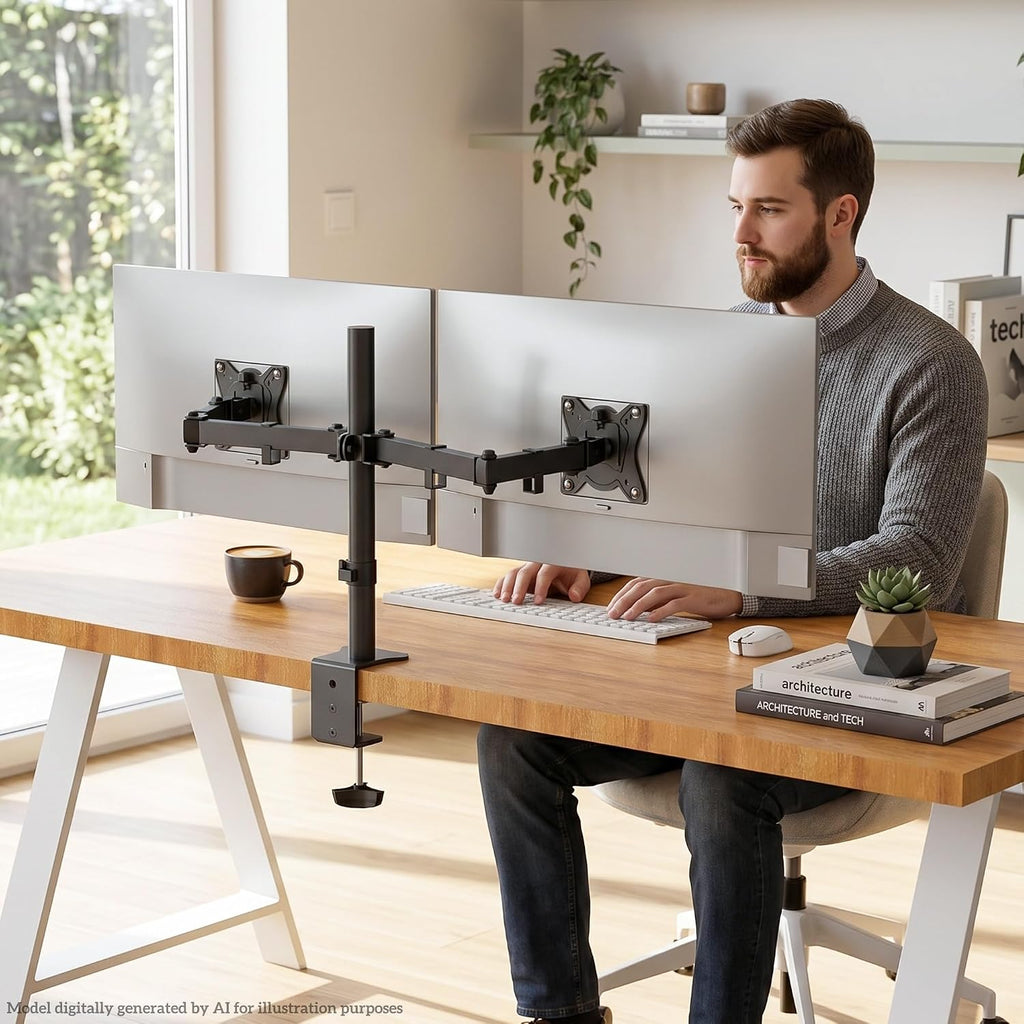 Monitor Mount for 13-32 in, Dual Monitor Arm, Up to 19.8 Lbs Each | Full Motion Adjustable Height, 360° Rotate, Tilt