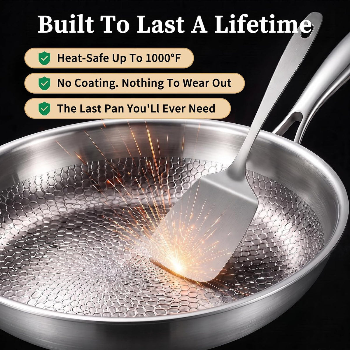 12" Titanium Pans for Cooking with Lid, Pure Titanium Frying Pan Pro