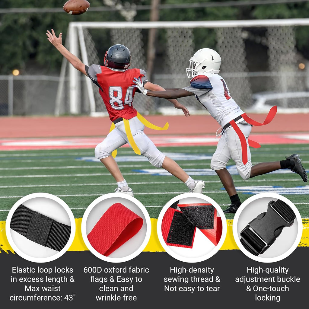 Flag Football Belts, 14 Player Flag Football Set for Kids, Youth, Adult | Adjustable Flag Football for Waist 22-43"