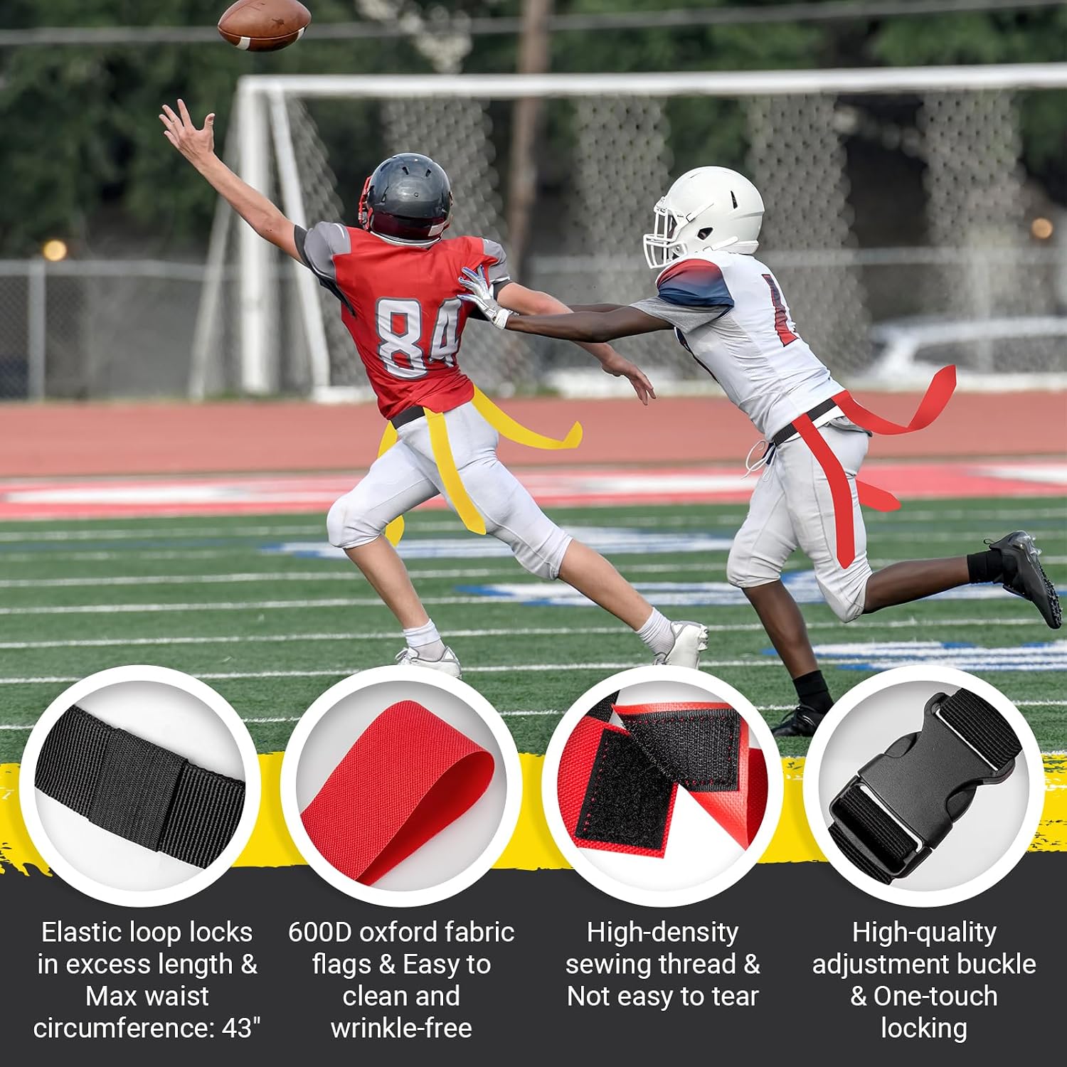 Flag Football Belts, 14 Player Flag Football Set for Kids, Youth, Adult | Adjustable Flag Football for Waist 22-43"