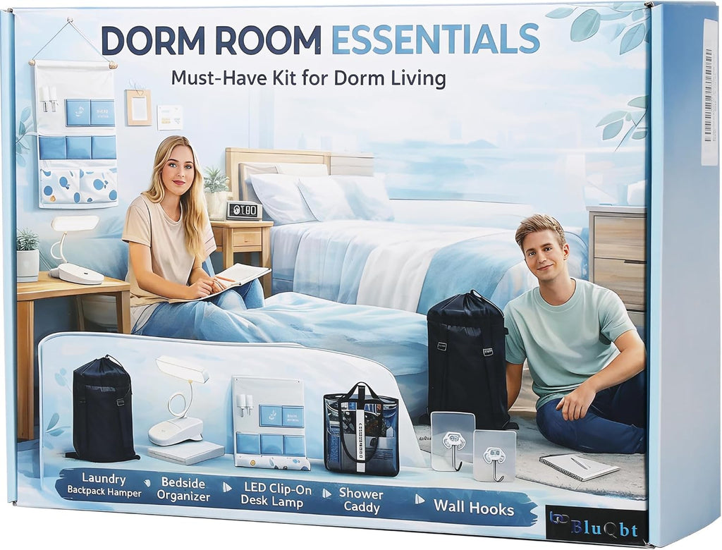 Dorm Room Essentials Set, 5-Piece College Dorm Essentials Kit for Girls & Guys, Laundry Backpack Hamper, Shower