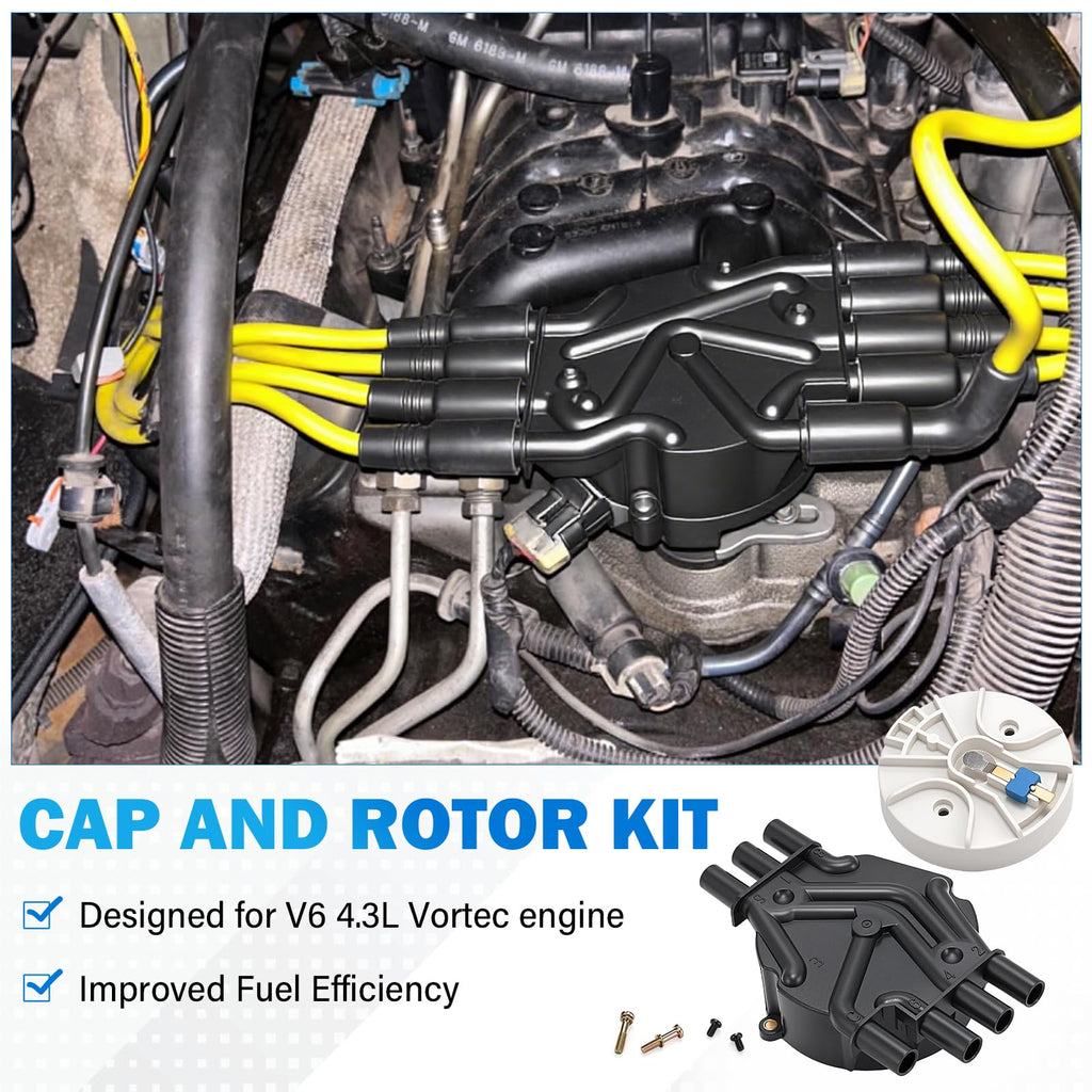 Ignition Distributor Cap and Rotor Kit for Chevy GMC 4.3L V6 Vortec