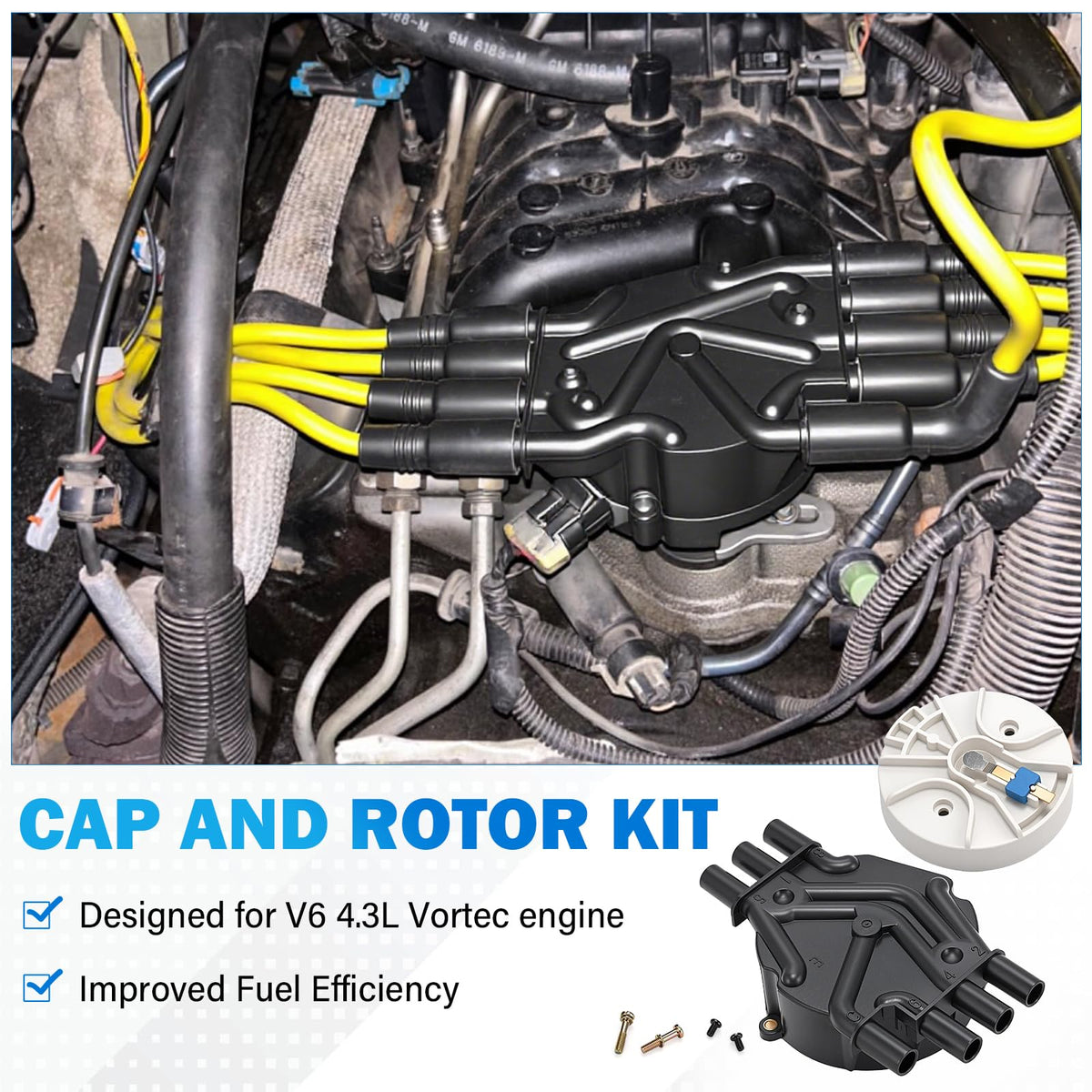 Ignition Distributor Cap and Rotor Kit for Chevy GMC 4.3L V6 Vortec
