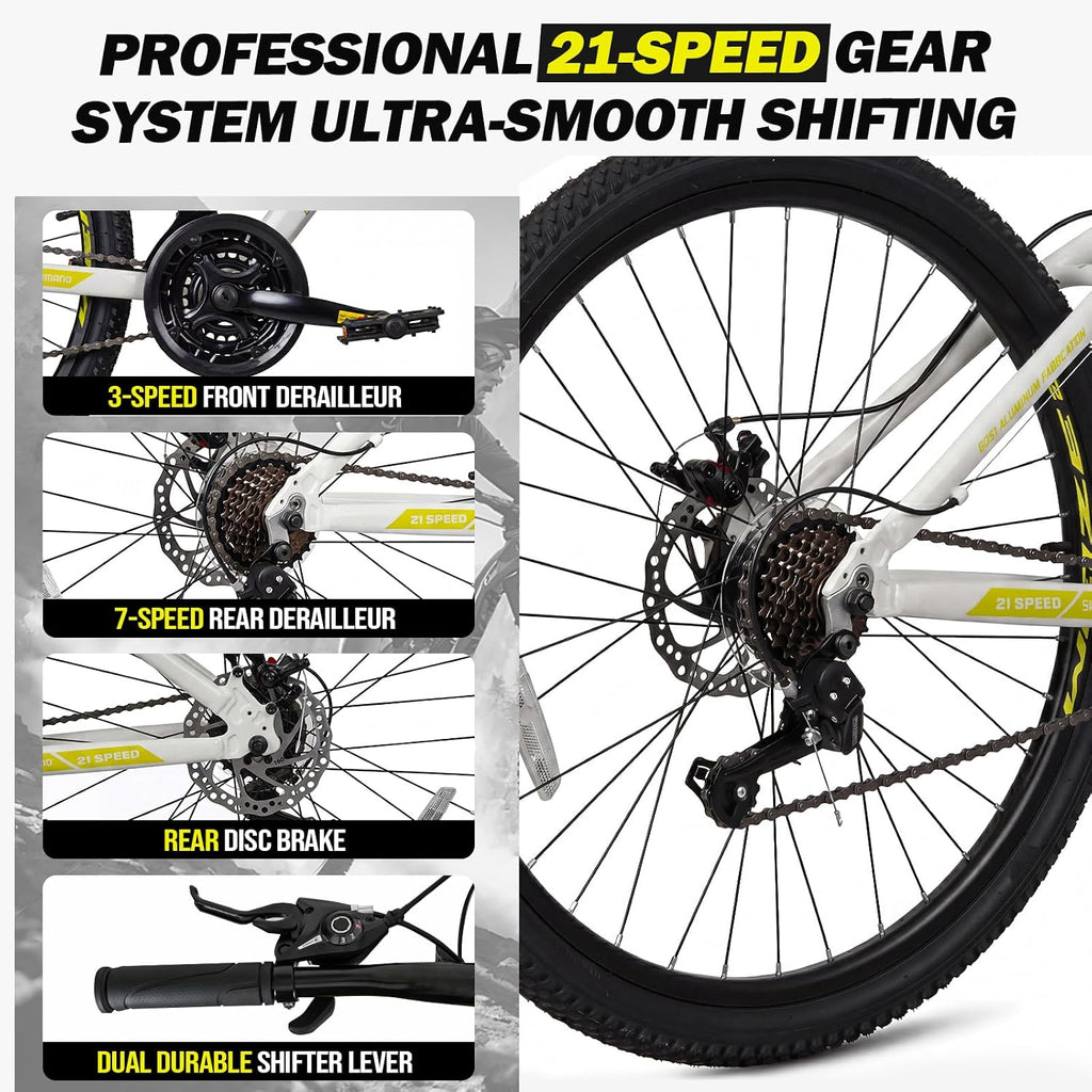 Mountain Bike, 26/27.5-Inch Adult Bike, 21-Speed Rear Disc Brake, Lightweight Aluminum Frame for Men and Women