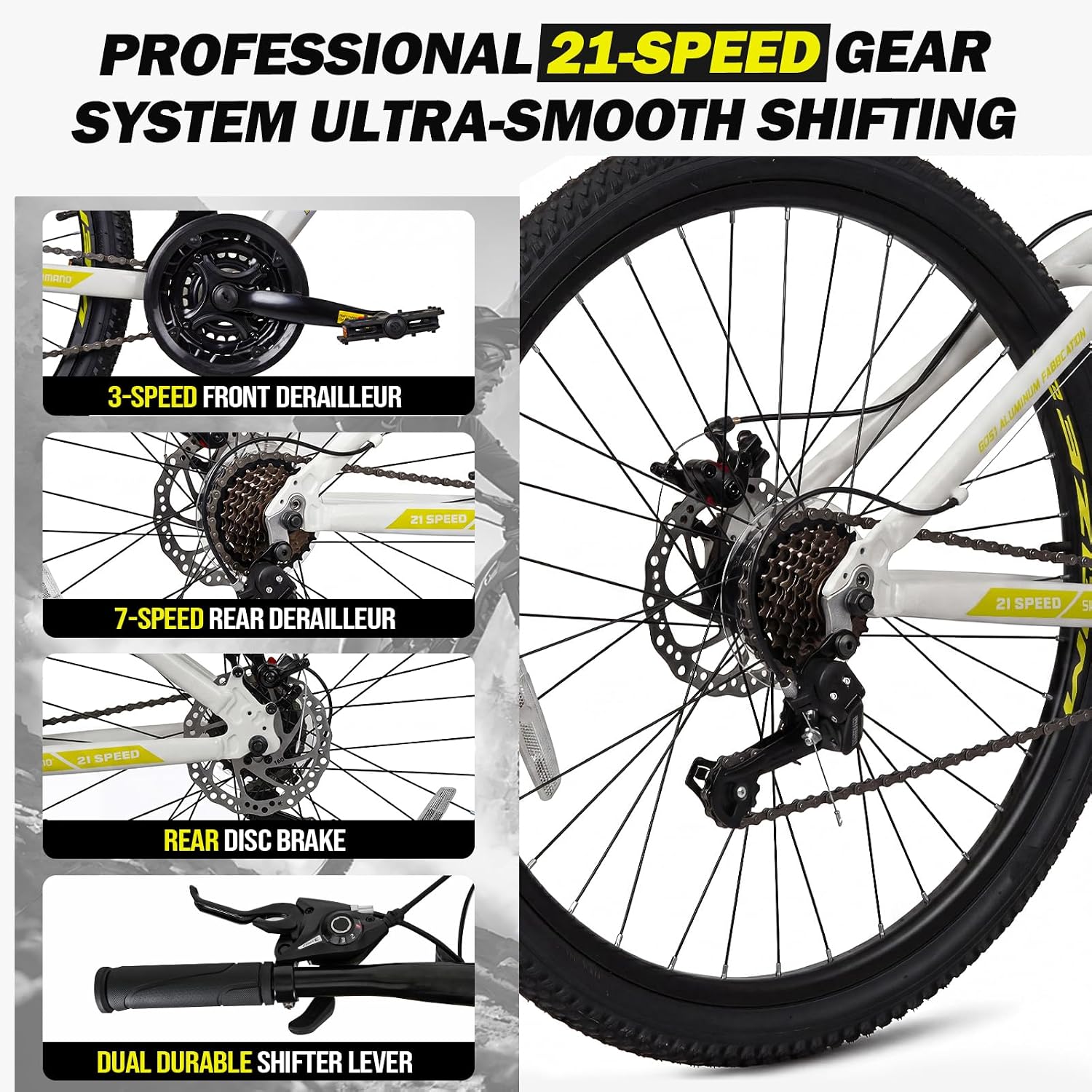 Mountain Bike, 26/27.5-Inch Adult Bike, 21-Speed Rear Disc Brake, Lightweight Aluminum Frame for Men and Women