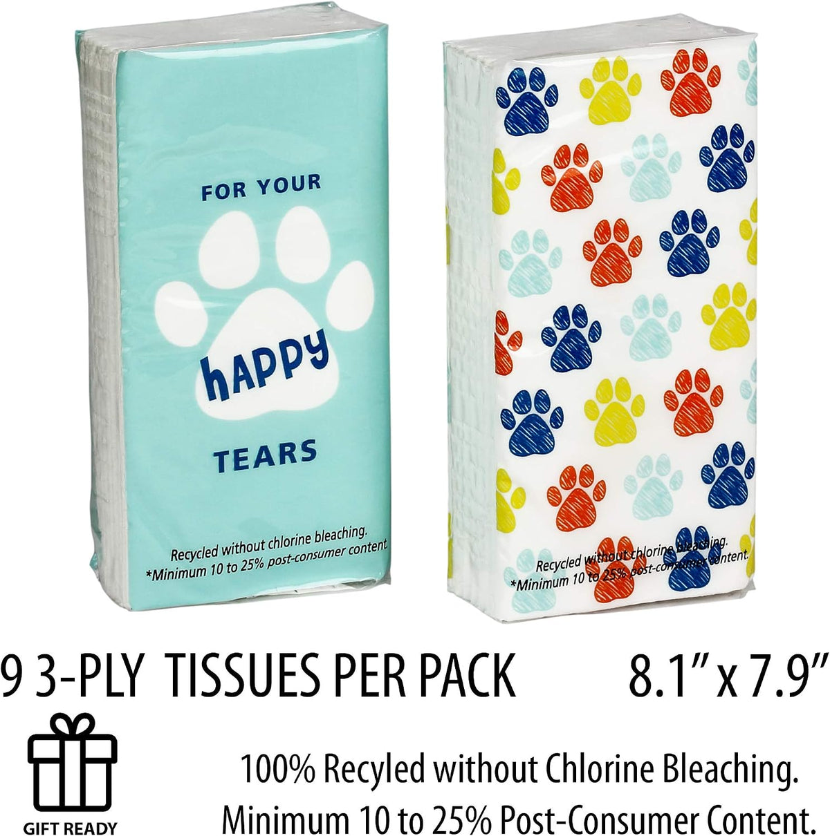 Travel Tissues, 8-Pack, 72 Soft 3-Ply Sheets, Playful Dog Design