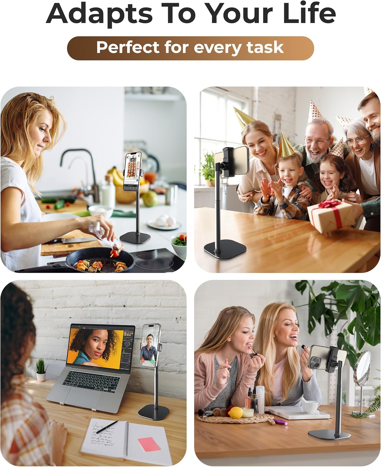 ChatStand, Adjustable Cell Phone Stand for Desk, Phone Stand for Recording, iPhone Holder for Filming, Small iPhone