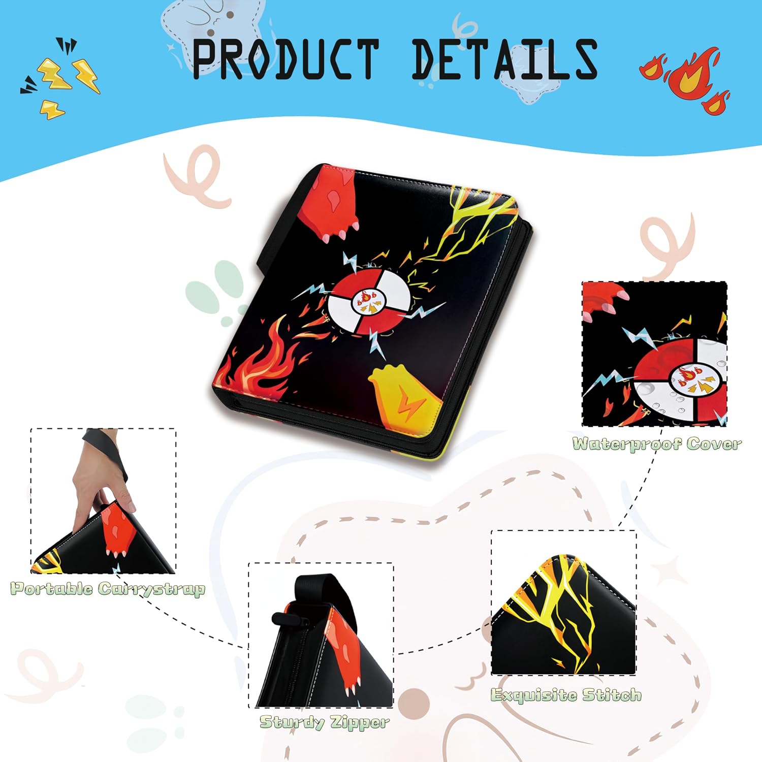9 Pocket Trading Card Binder, 900 Pockets Card Collection Album | 50 Removable Sleeves,Double Sided Pocket,with Zip