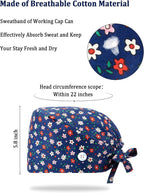 Scrub Caps for Women Nurse Cap Working Surgical Hat with Button Sweatband Adjustable Tie Back Hat for Dentist