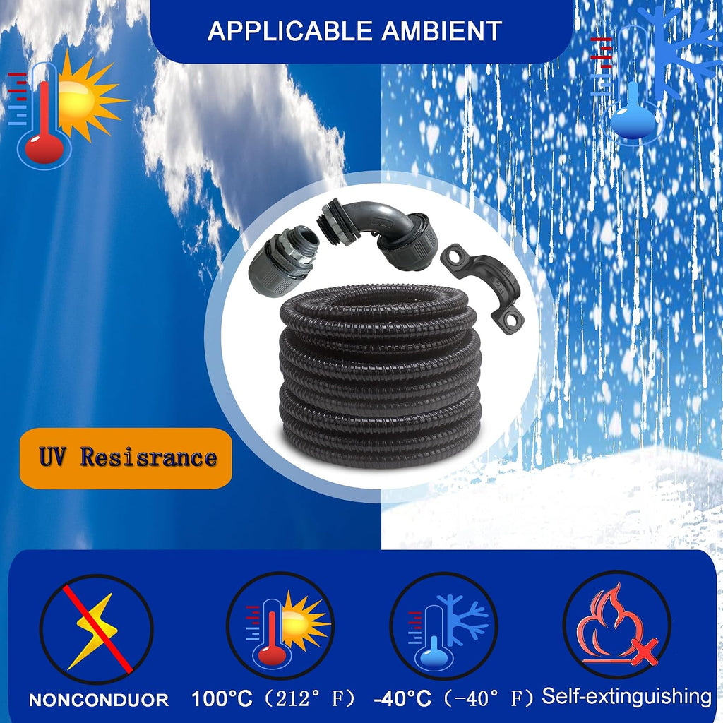 (1/2" Dia * 50 Feet) Yariwiz Black Special Extra Flexible Electrical Conduit Liquid Tight PVC Conduit Kit with 5 PCS