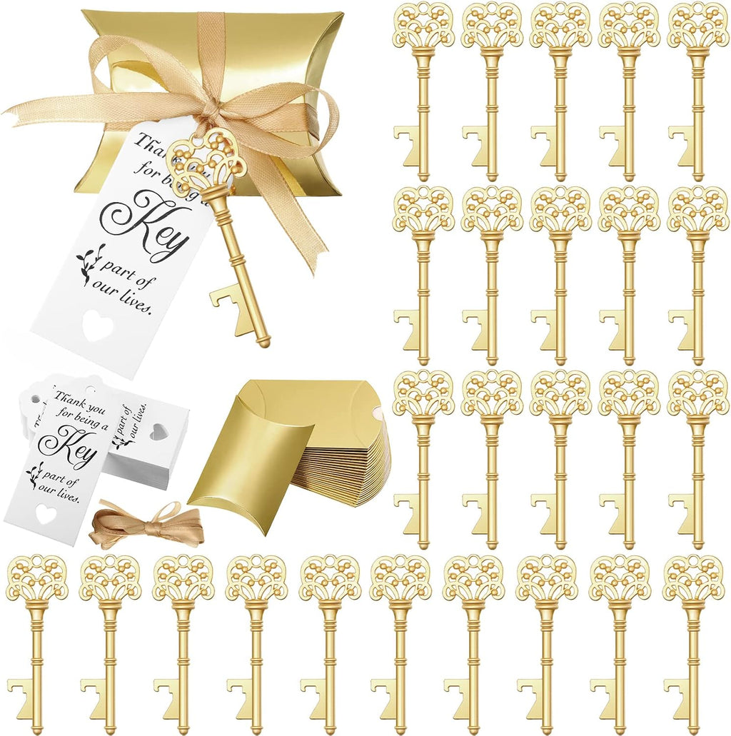 100 Sets Vintage Key Bottle Opener Wedding Favors, Wedding Party Souvenir Gift for Guests with Thank You Tag Card