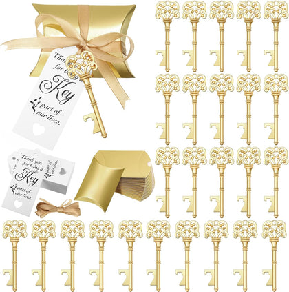 100 Sets Vintage Key Bottle Opener Wedding Favors, Wedding Party Souvenir Gift for Guests with Thank You Tag Card