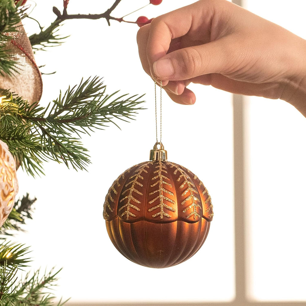 Christmas Ornaments Set, 60ct Red and Brown Shatterproof Christmas Tree Decorations, Woodland Hanging Ball Ornaments