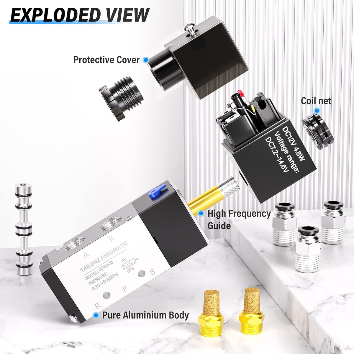 TAILONZ 3/8"NPT DC24V Solenoid Valve 2Position 5Way Junction Box 4V310-10