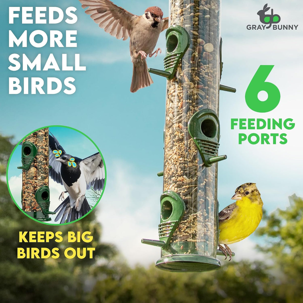 Squirrel Proof Bird Feeders for Outdoors 6 Port Metal Tube