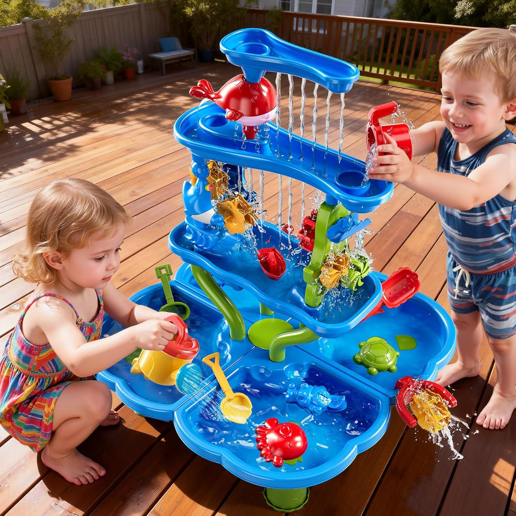4-Tier Water Table for Kids 3-5, Summer Outdoor Beach Sensory Activity Playset Kids Sand and Water Table Toys