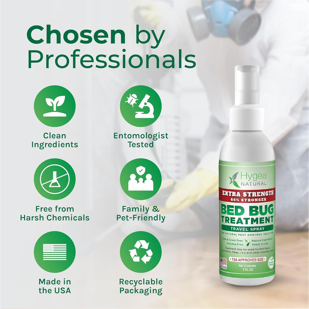 Extra Strength Bed Bug & Mite Travel Killer Spray TSA 3 oz | 66% Stronger | Child & Pet Friendly | Hotels Suitcase
