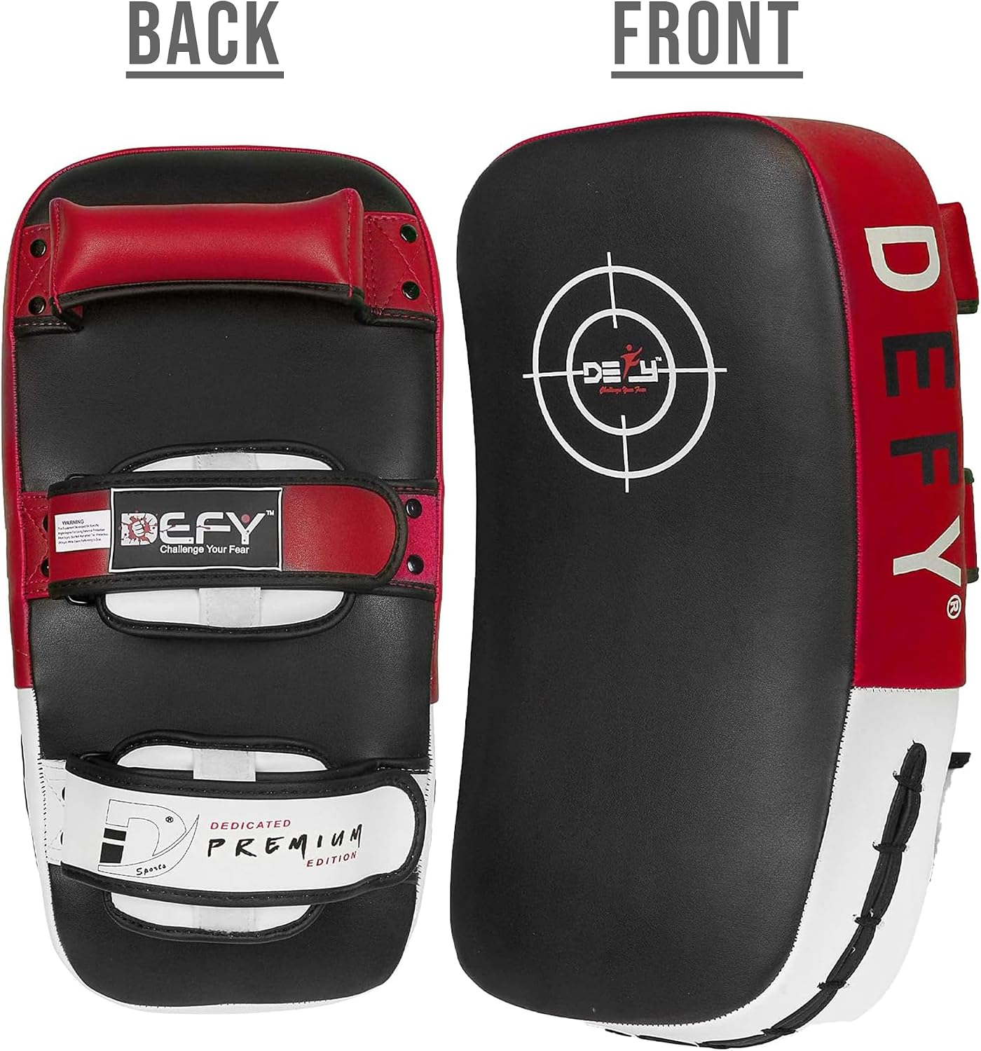 Defy Sports Leather Thai Pads - Strike Curved Karate Pads with Double Layered Buckle Straps - Perfect for Boxing