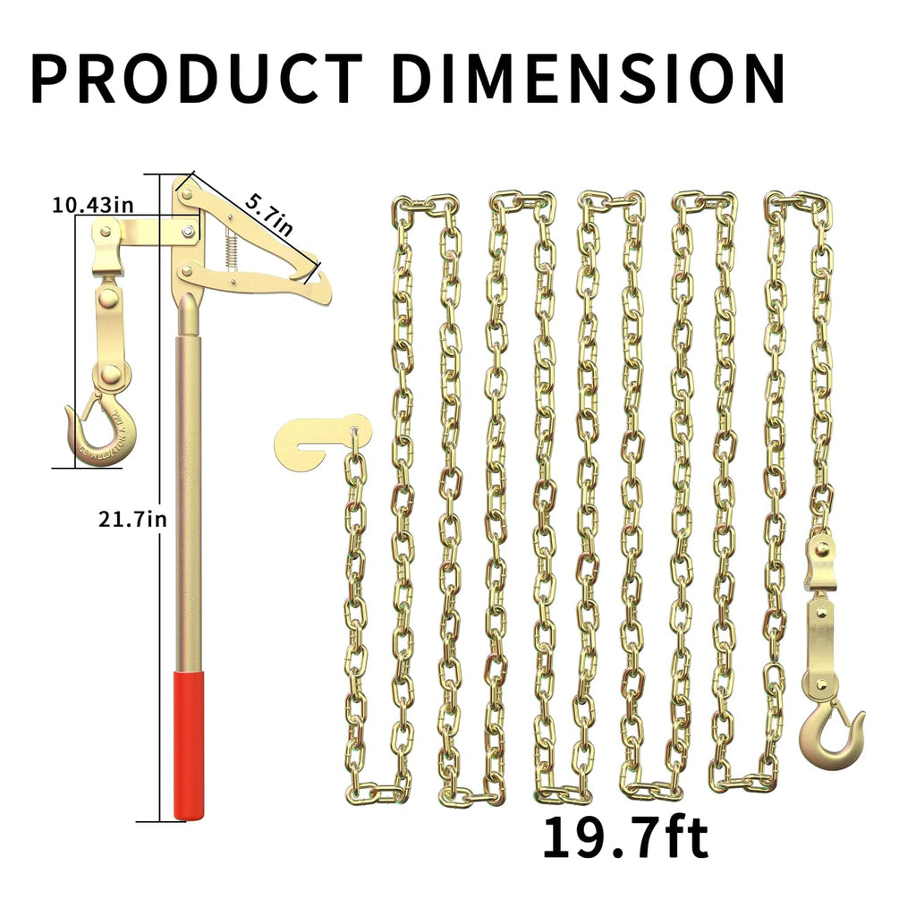 Chain Link Fence Stretcher Tool with 19.7FT Chain – Heavy-Duty Fence Puller Stretcher & Wire Tensioner, 2200lbs