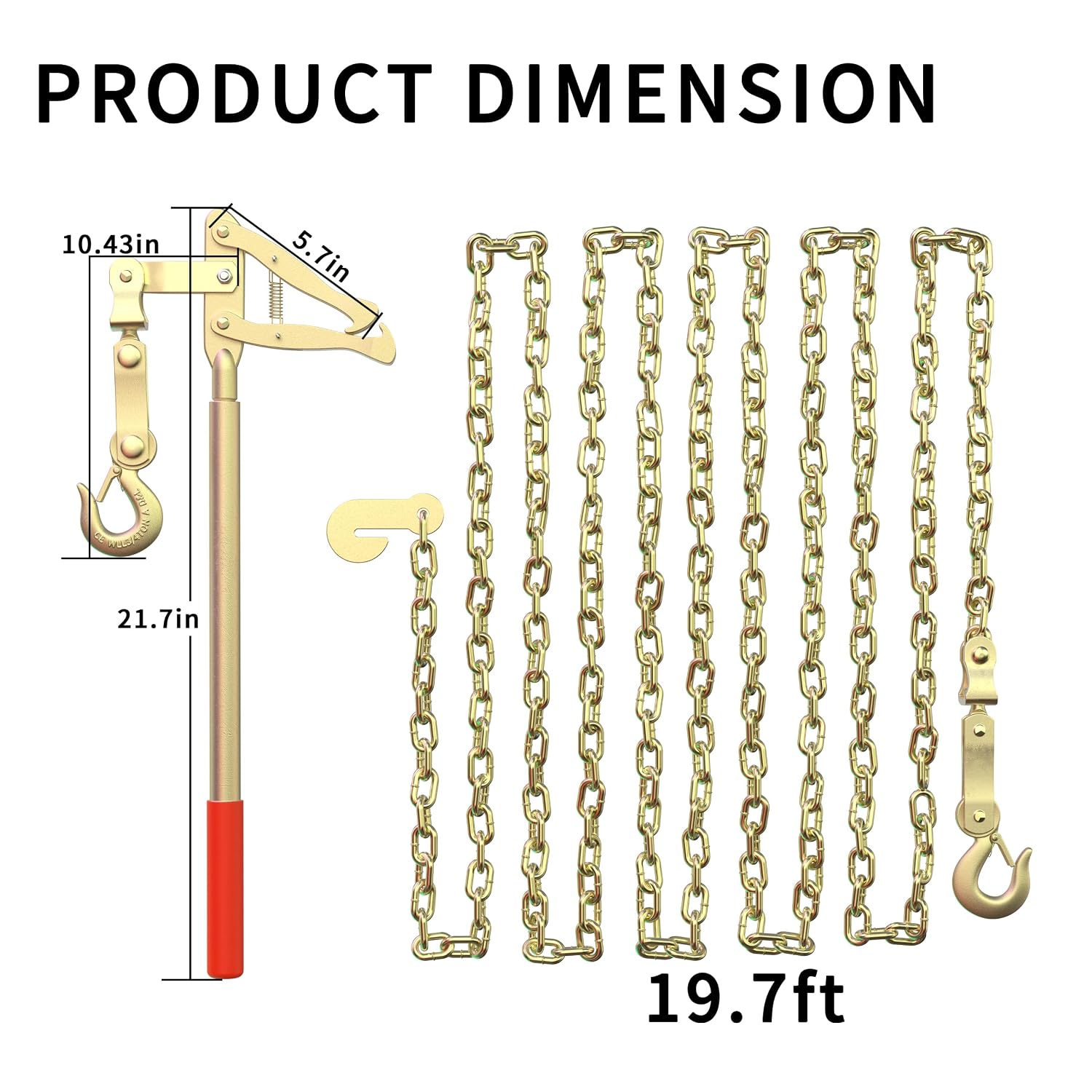 Chain Link Fence Stretcher Tool with 19.7FT Chain – Heavy-Duty Fence Puller Stretcher & Wire Tensioner, 2200lbs