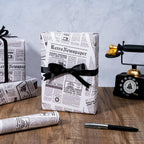 Kraft Retro Newspaper Wrapping Paper Roll - Mini Roll - 17 Inch x 16.5 Feet - Vintage Black and White Newspaper