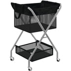 2-Tier Foldable Laundry Cart with Wheels, 75L Tall Rolling Laundry Hamper, Collapsible Laundry Basket with Removable
