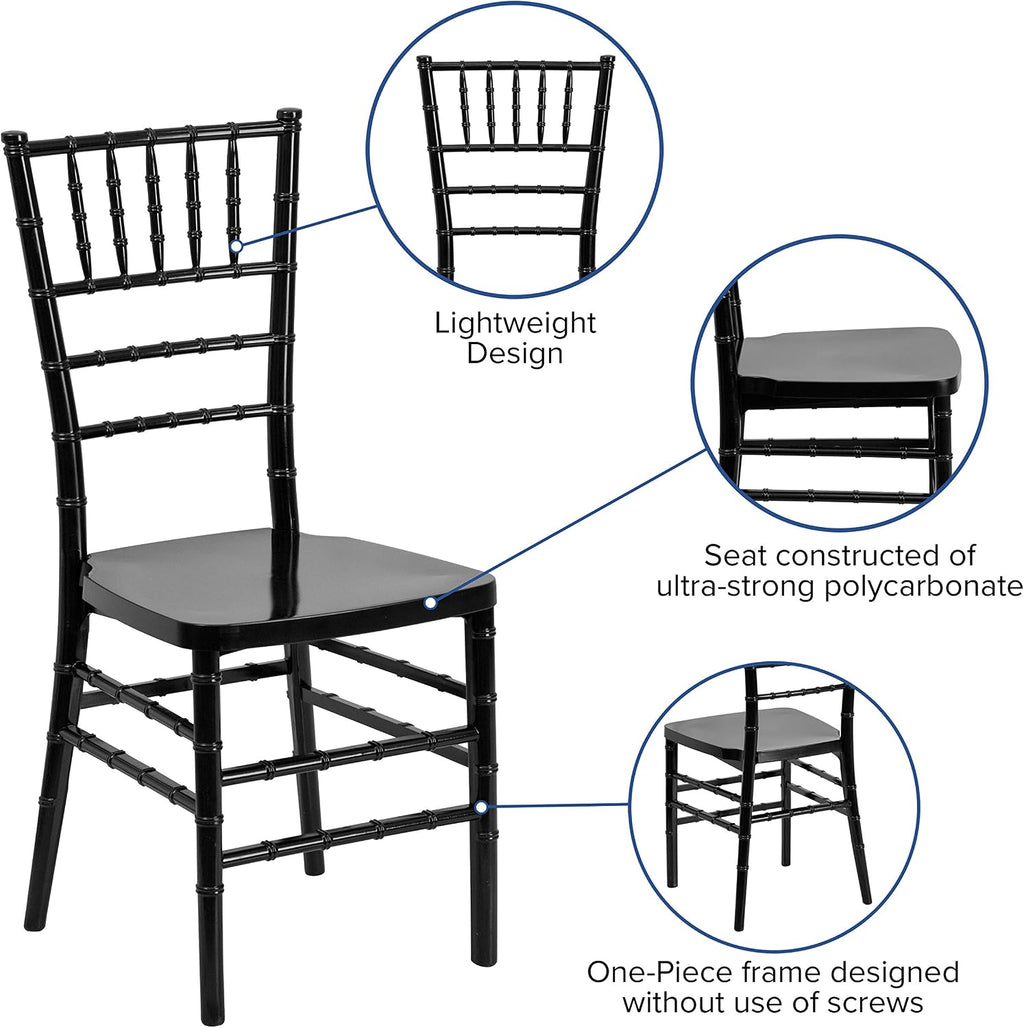 Hercules Stacking Resin Chiavari Chair, Black, 2-Pack