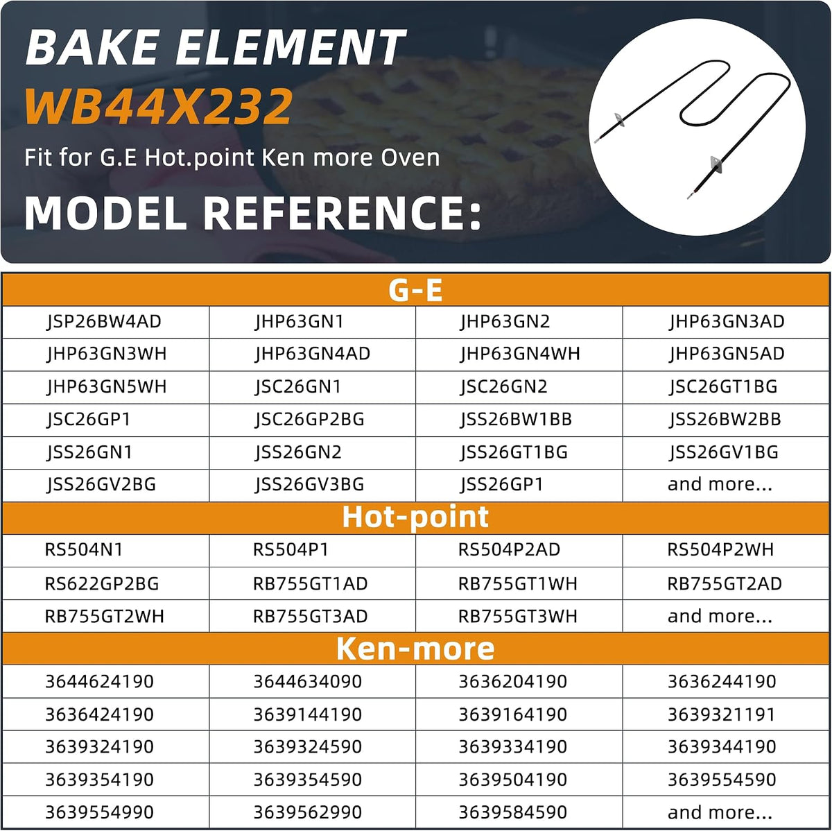 WB44X232 Oven Bake Element Fit for G.E Hot.Point Ken.more Oven