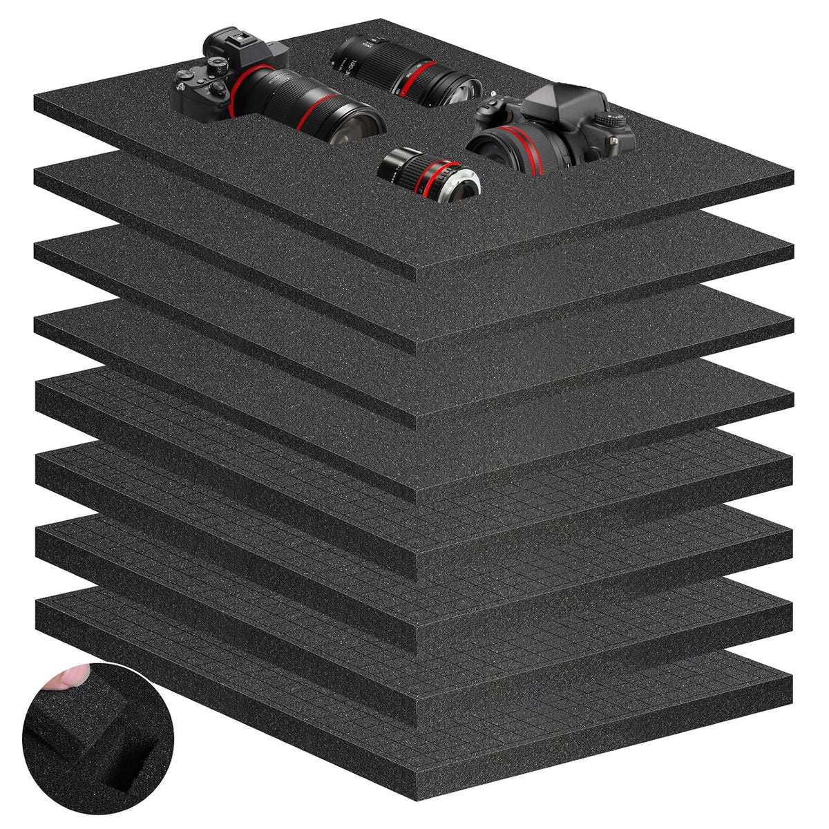 16" x 12" Foam Inserts, 4 Pcs 0.8" Pick & Pluck + 4 Pcs 0.4" Padding