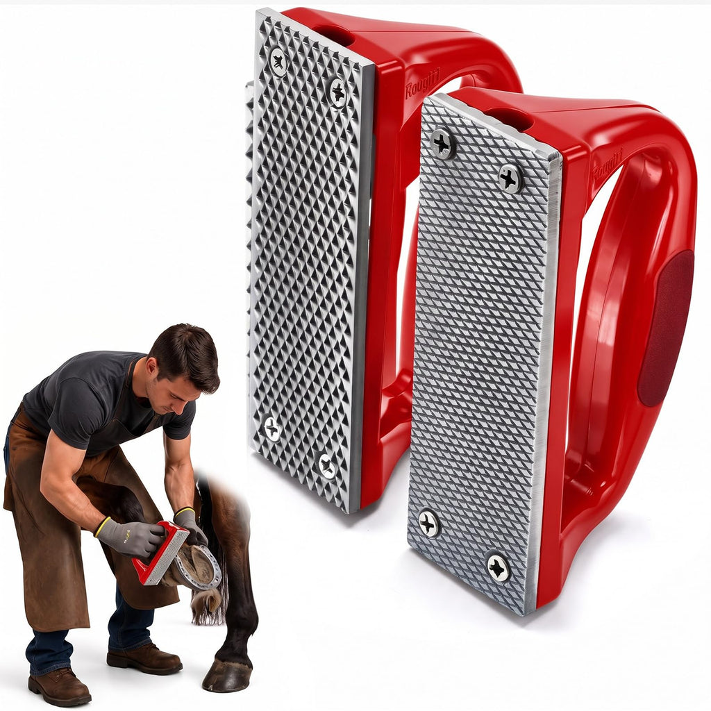 2 Pcs Hoof Rasp Set for Horse Goat Hooves, Easy-Grip Handle, Red