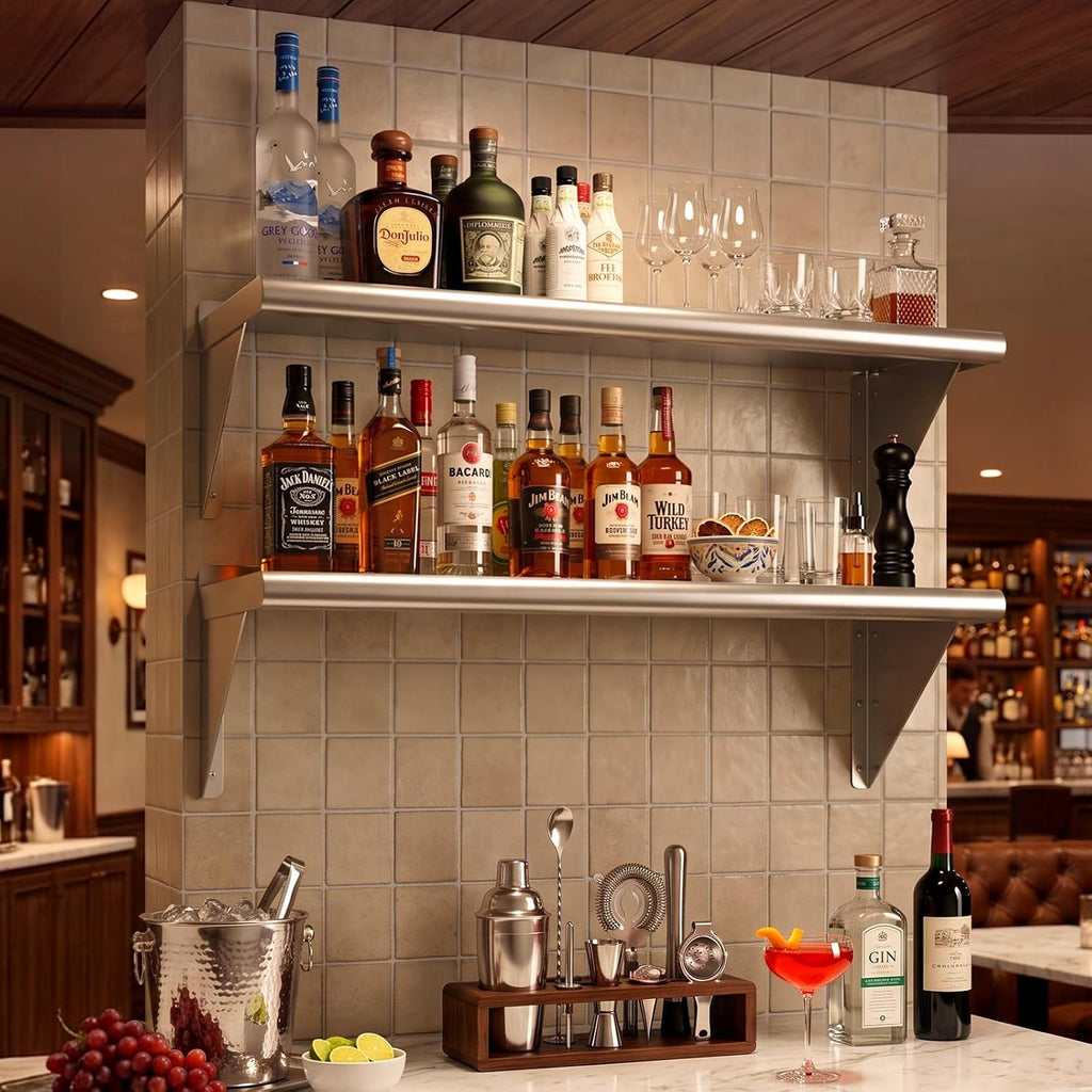 Stainless Steel Shelf 12" x 36" 2-Pack Wall Mount Floating Shelf