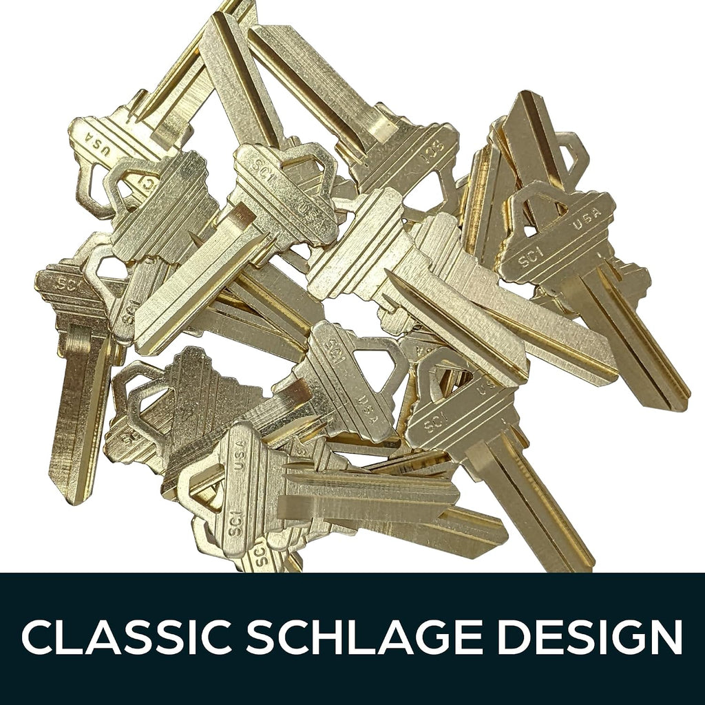 Schlage SC1 Key Blanks in Premium Brass | Uncut Keys for Home and Professional Use | 10 Blank Keys Compatible with