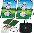 2-in-1 Golf Cornhole Chipping Game Set for Adults – Foldable Yard Game with Targets, Golf Mats, Balls, Stakes –