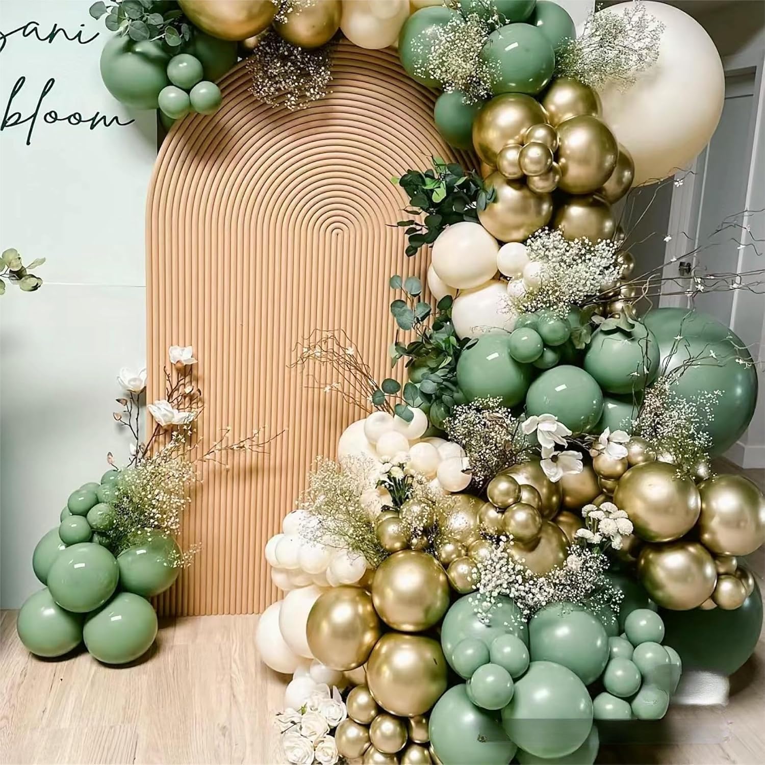 Sage Green White Gold Balloon Garland Arch Kit, 146Pcs Latex Balloons Different Sizes 18 12 10 5 Inch for Birthday