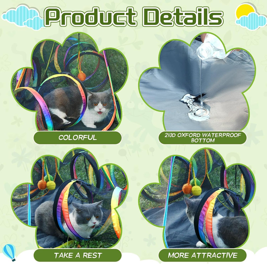 Outdoor Rainbow Cat Enclosure, 5 in 1 Portable Cat Tents for Outside Cage Free Outside Pet Enclosure Cat Tunnel