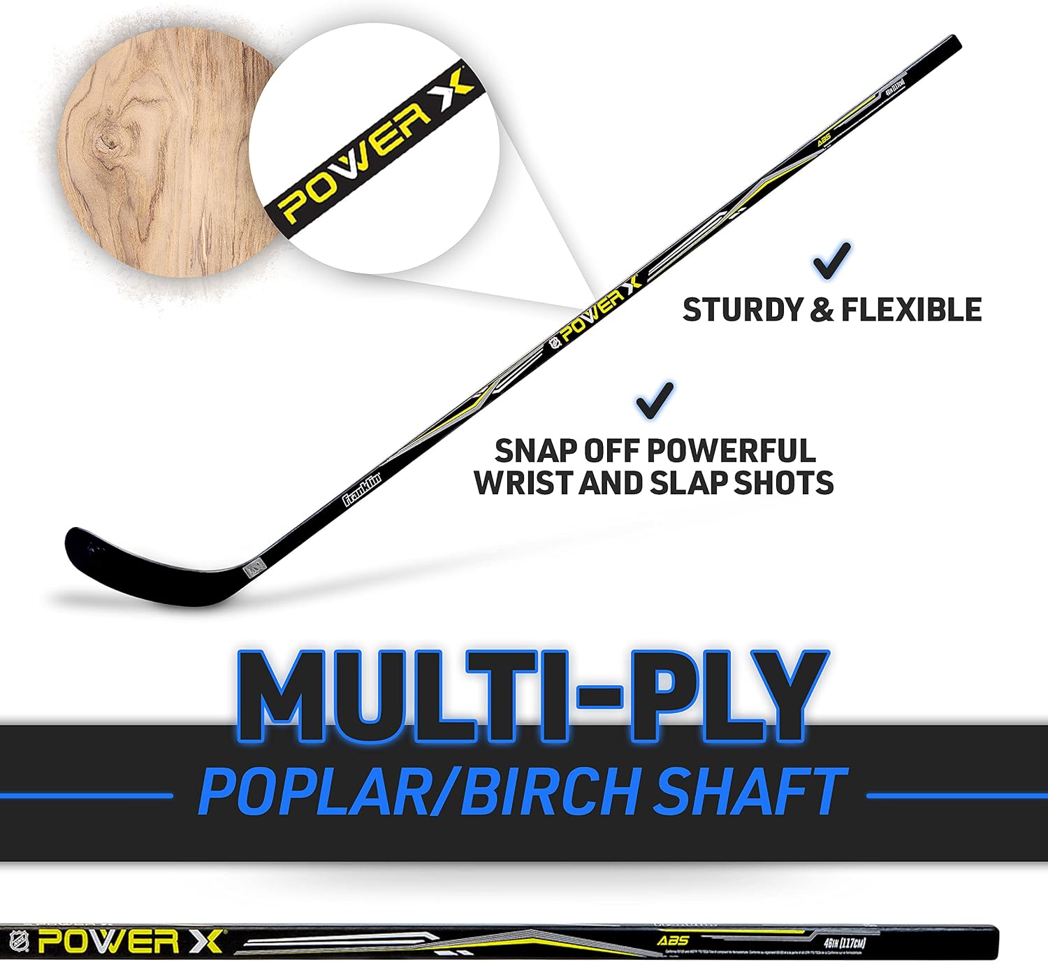 Street Hockey Sticks - Ambush Junior Street Hockey Stick - Wood and Fiberglass Shaft - ABS Blade - One Piece Stick