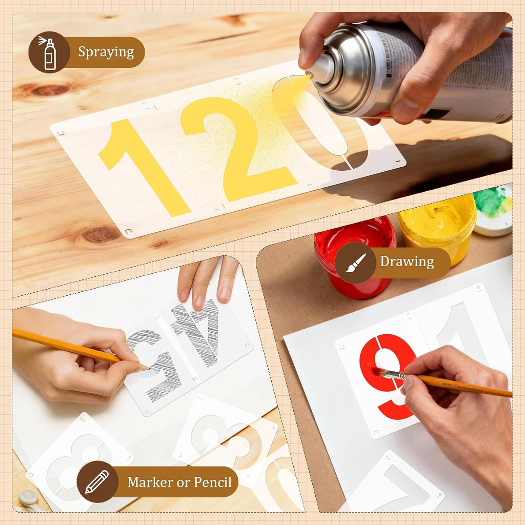 4Inch Number Stencils,10Pcs Plastic Reusable Washable Curb Stencil Kit | 0-9 Large Number Custom Stencils for Address