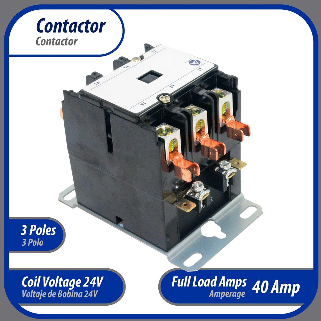 Appli Parts APAC-34024 Heavy Duty Contactor 3 Poles 40A 24V Coil Replacement for AC Compressors and Electrical Applications UL Certified E476929