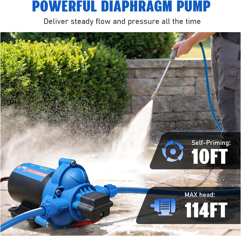 12V Sprayer Pump, 2.5GPM Chemical Resistant Diaphragm Pump