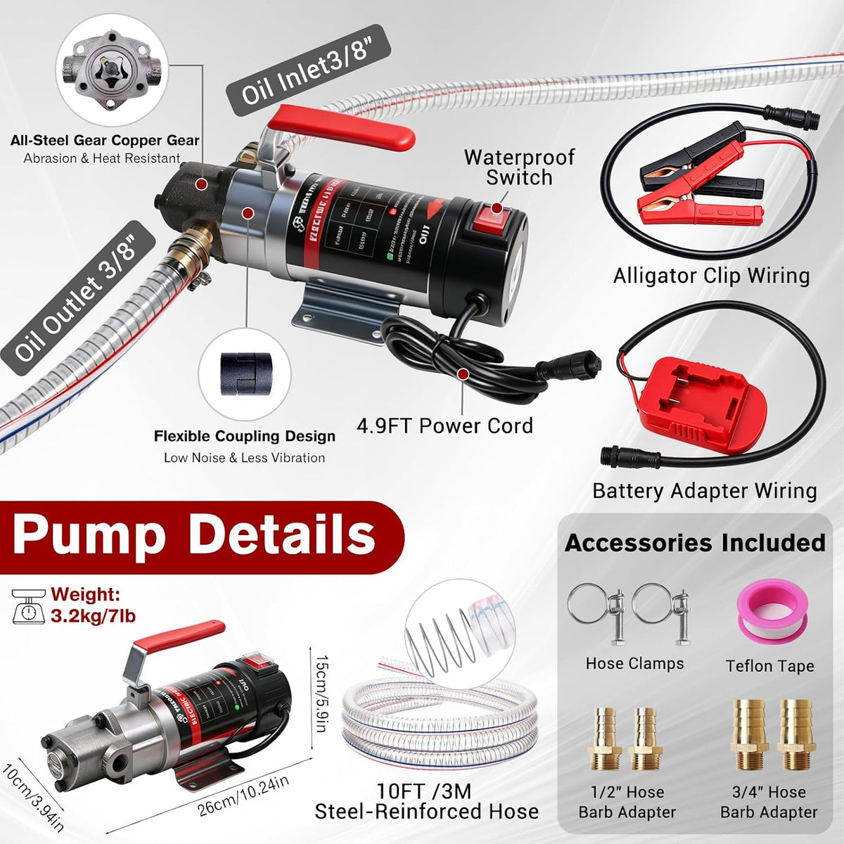 Oil Extractor Pump Compatible with DeWALT 20V & Milwaukee M18 Batteries