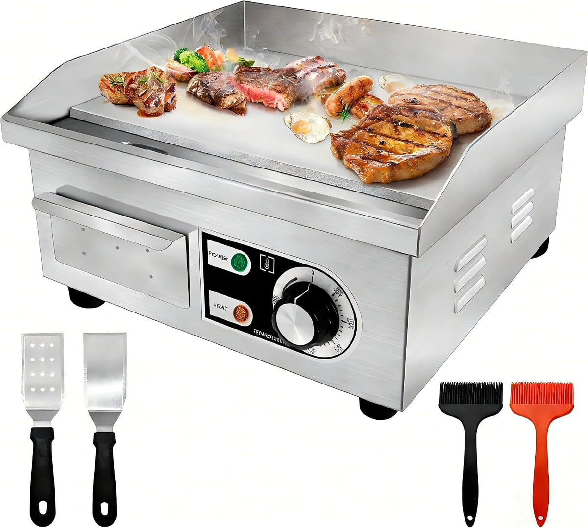 14" Commercial Electric Griddle,Electric Countertop Flat Top Griddle,110V 1500W Electric Flat Top Grill,Non-Stick