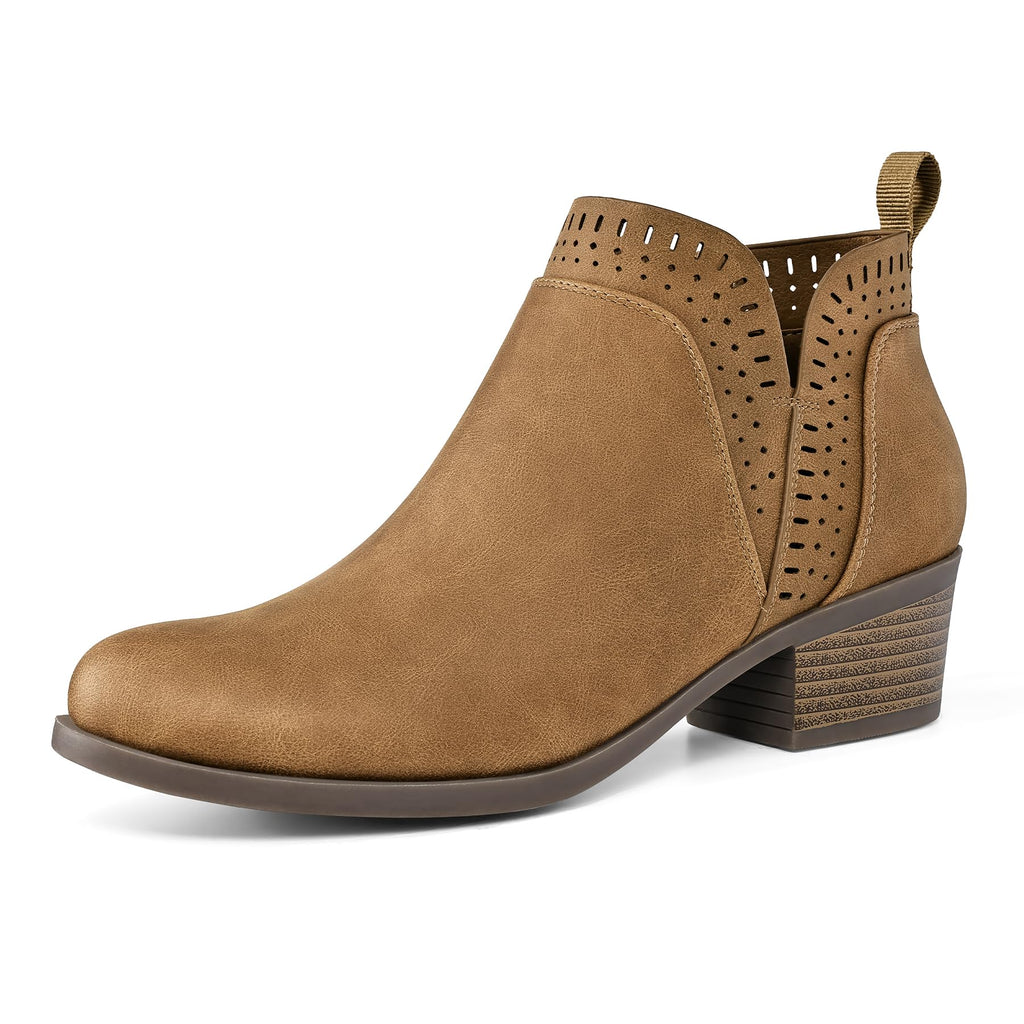 Women's Ankle Boots Chunky Block Heel Booties with Side Zippers